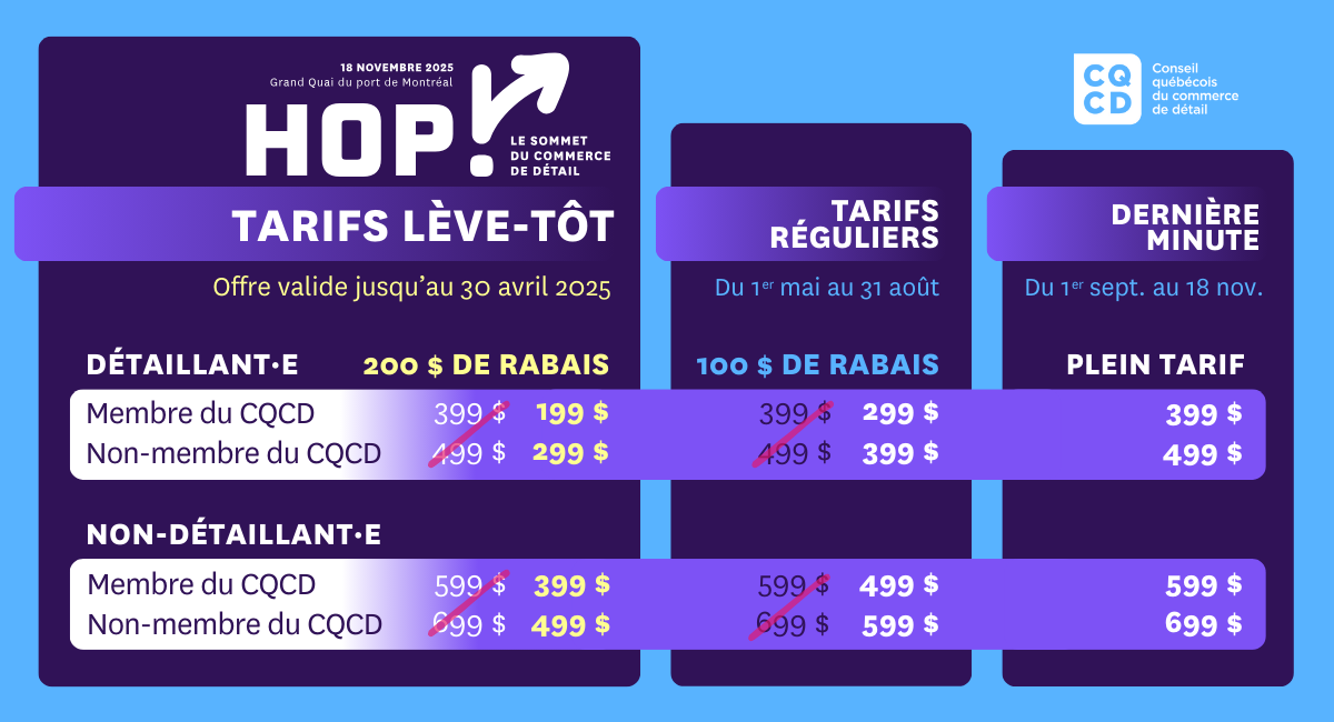 Hop! Le Sommet du commerce de détail : tarifs 2025